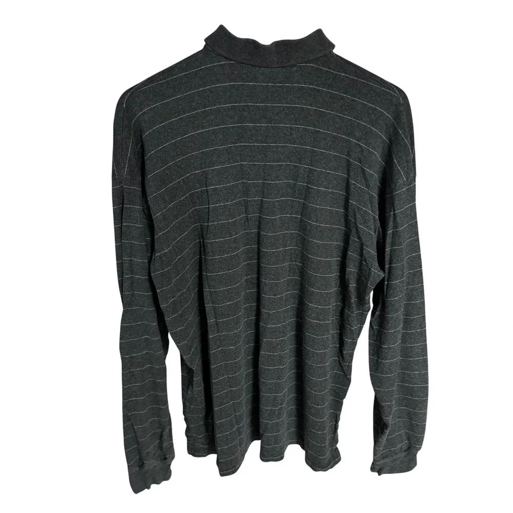 Polo Ralph Lauren Mens Large‎ Grey Striped Long Sleeve Polo Shirt Cotton Jersey